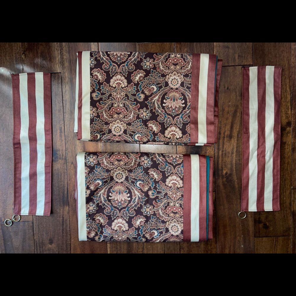 Custom made French Country Taped Rod Cotton Lined Floral 2 Curtain Drapes.